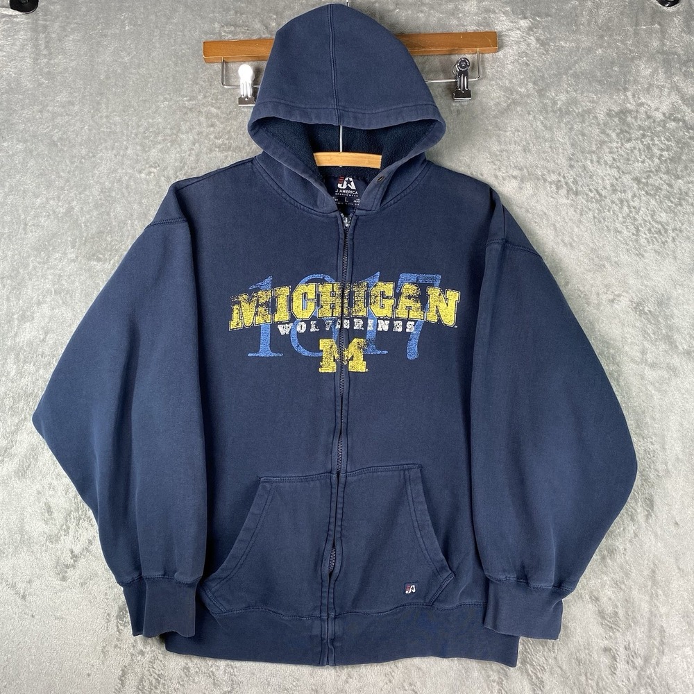 Vintage Michigan Wolverines Hoodie Mens Size XL Blue Full Zip Y2K U Of M College